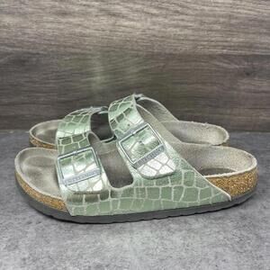Birkenstock Arizona Gator Gleam Sandals Womens Size 8 (39) Green Strap Slip On